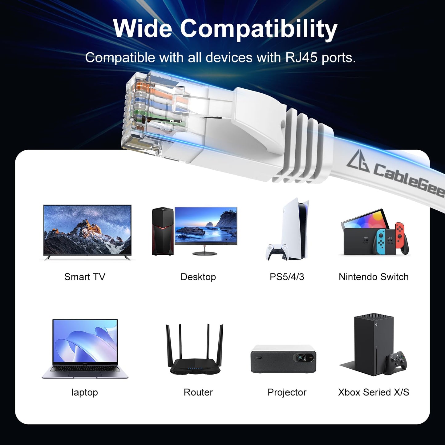 Cat 6 Ethernet Cable 100ft - High Speed 10Gbps, Indoor&Outdoor, Slim Flat Design, Supports Cat7 Network - for Router, Modem, PS4/5, Xbox - White, Weatherproof, Includes 35 Clips & 4 Straps 🍁 All In One Marketplace Canada