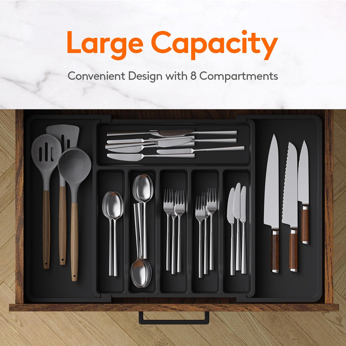 Lifewit Extra Large Cutlery Organizer, Expandable Silverware Drawer Organizer for Kitchen, Adjustable Cutlery Tray Drawer Organizer for Spoon Forks Knives, Cutlery Crocks, 13-22 x 15", Black 🍁 All In One Marketplace Canada