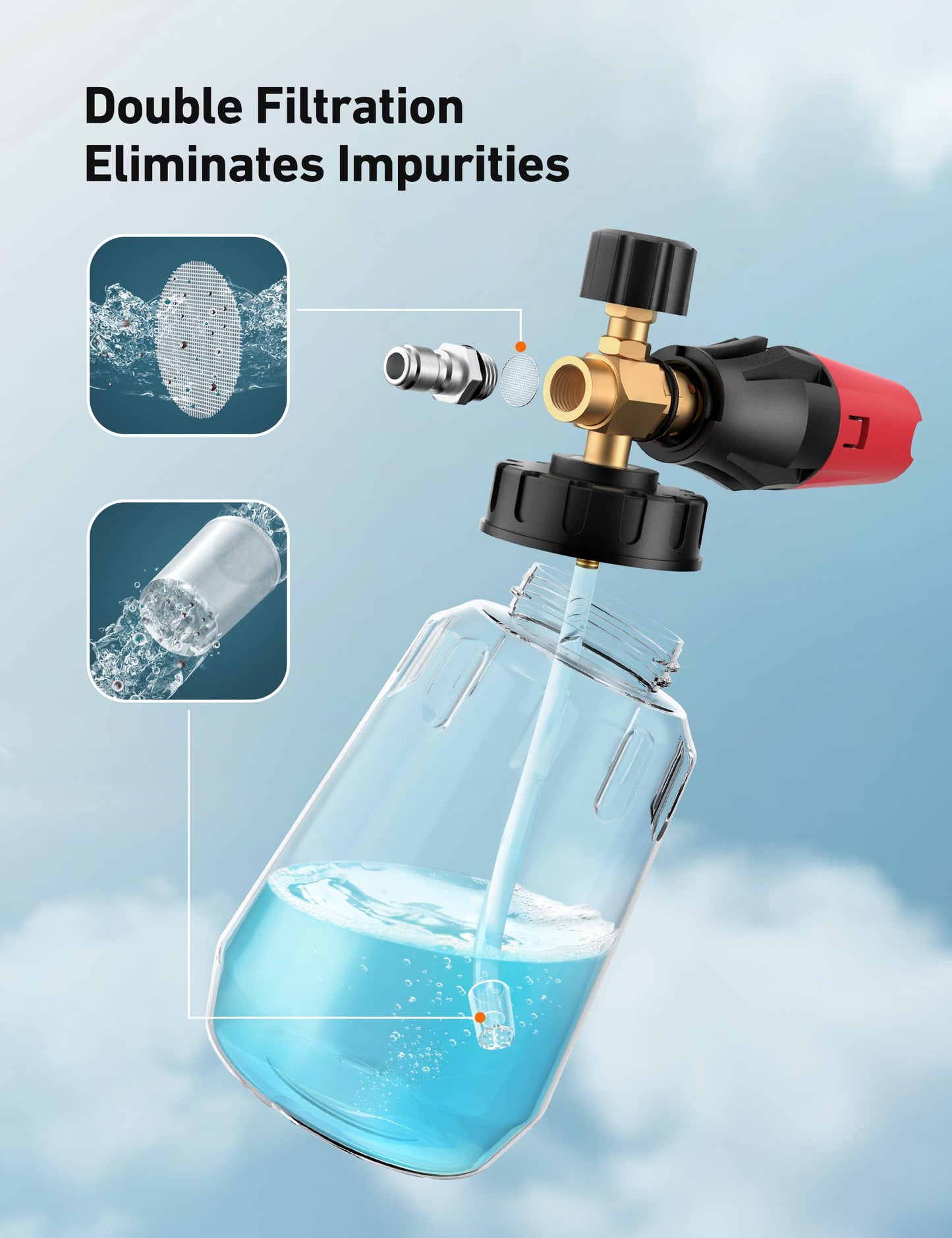 AstroAI Foam Cannon, Heavy Duty Car Foam Blaster Wide Neck Adjustable Snow Foam Lance and Thick Foam for Pressure Washer 1/4" Quick Connector （1L Bottle Without 5 Nozzles） 🍁 All In One Marketplace Canada
