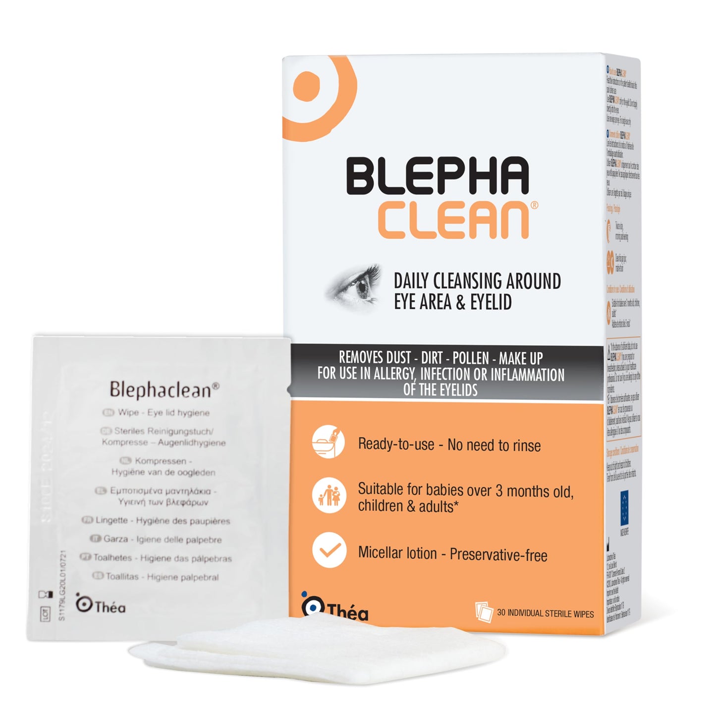 Thea Pharma BlephaClean Lid Wipes - Gentle, Sterile Ready-to-Use for Daily Lid Care, Ideal for those diagnosed with Dry Eye, including MGD & Blepharitis and Infants, Individually Wrapped - 30 Wipes 🍁 All In One Marketplace Canada