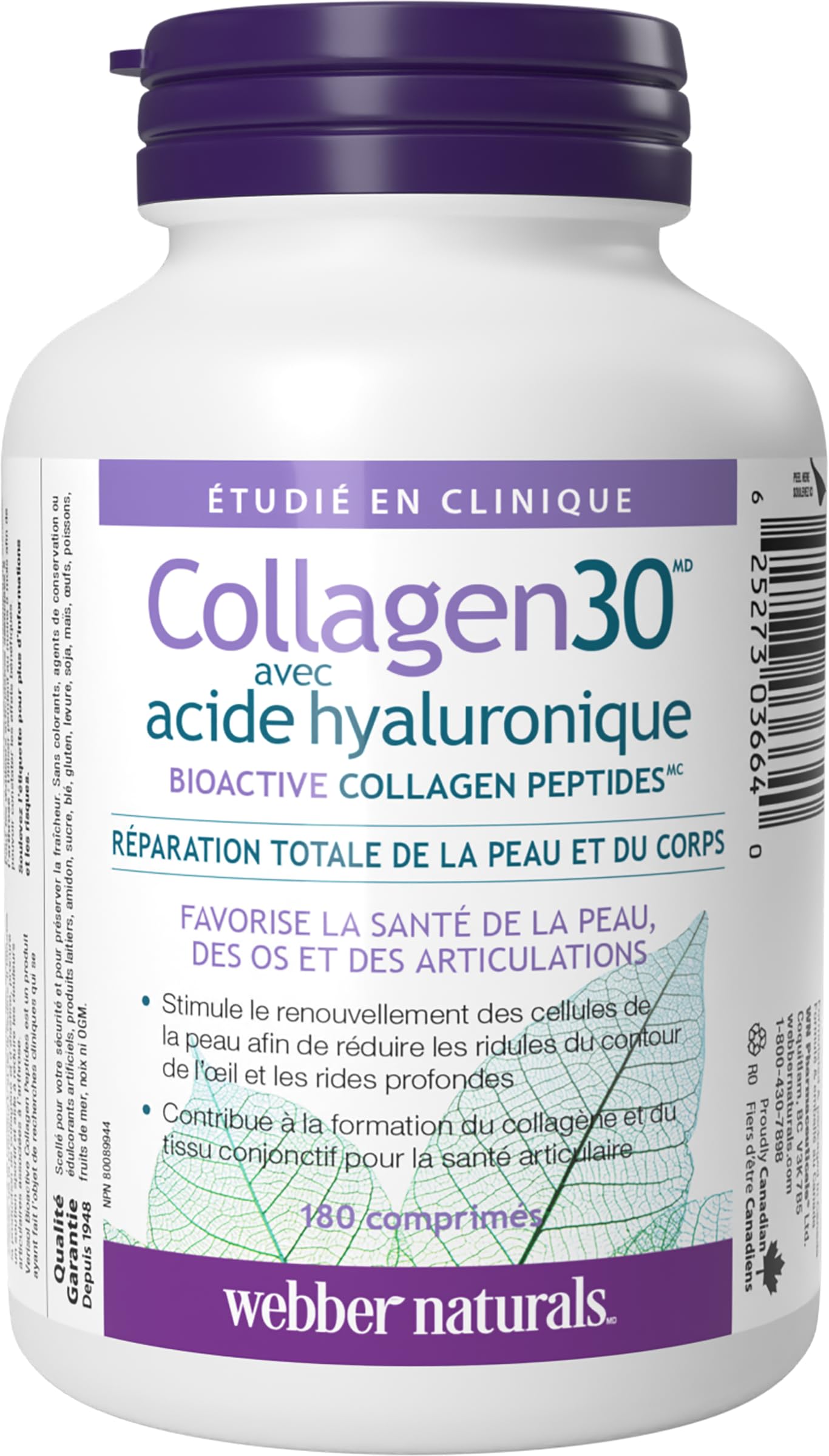Webber Naturals Collagen30 with Hyaluronic Acid, Bioactive Collagen Peptides, 180 Tablets, Helps Reduce Joint Pain, Eye Wrinkles and Fine Facial Line 🍁 All In One Marketplace Canada