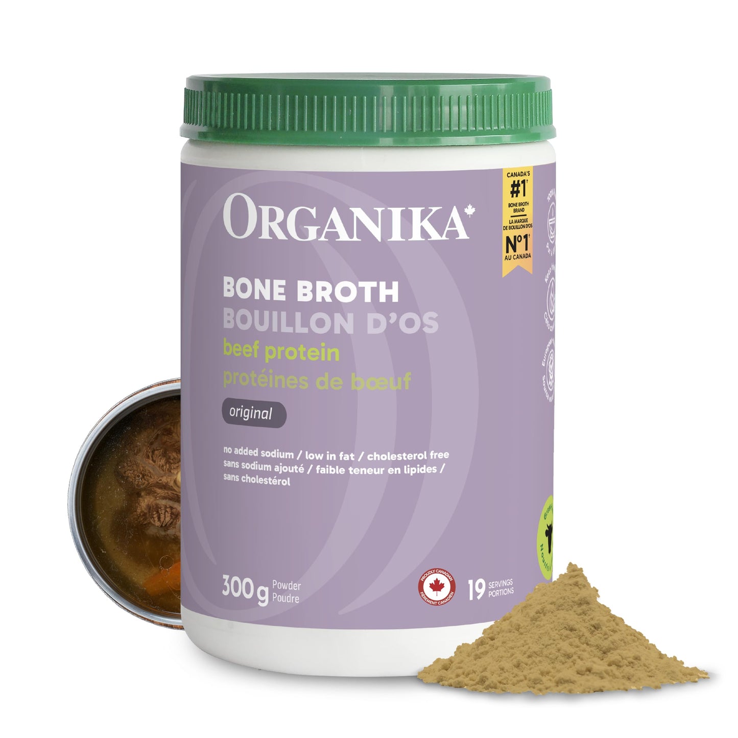 Organika Canadian-Made Beef Bone Broth Powder - Protein and Collagen Rich Bone Broth with Glucosamine and hyaluronic acid, from Grass-Fed Cattle whilst being Gluten and Dairy Free, Keto Friendly 300g 🍁 All In One Marketplace Canada