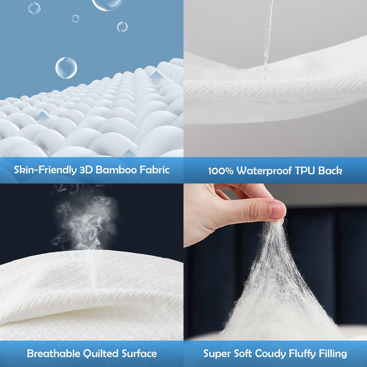 Cozymaker Queen Size Mattress Protector, 100% Waterproof Mattress Cover Fitted 8"-21" Deep Pocket, Cooling Viscose Made from Bamboo and Soft Breathable Cover Mattress Queen Noiseless Washable 🍁 All In One Marketplace Canada