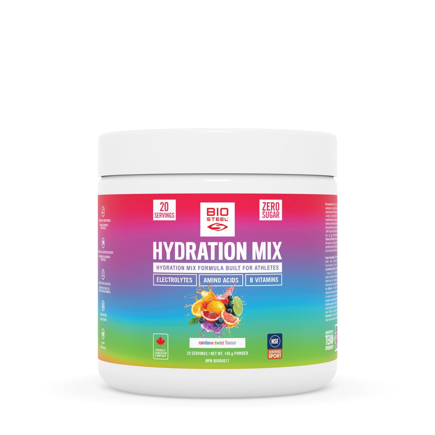 BioSteel Electrolyte Hydration Mix Powder, Zero Sugar, No Artificial Flavours, Rainbow Twist, 20 Serving Container 🍁 All In One Marketplace Canada