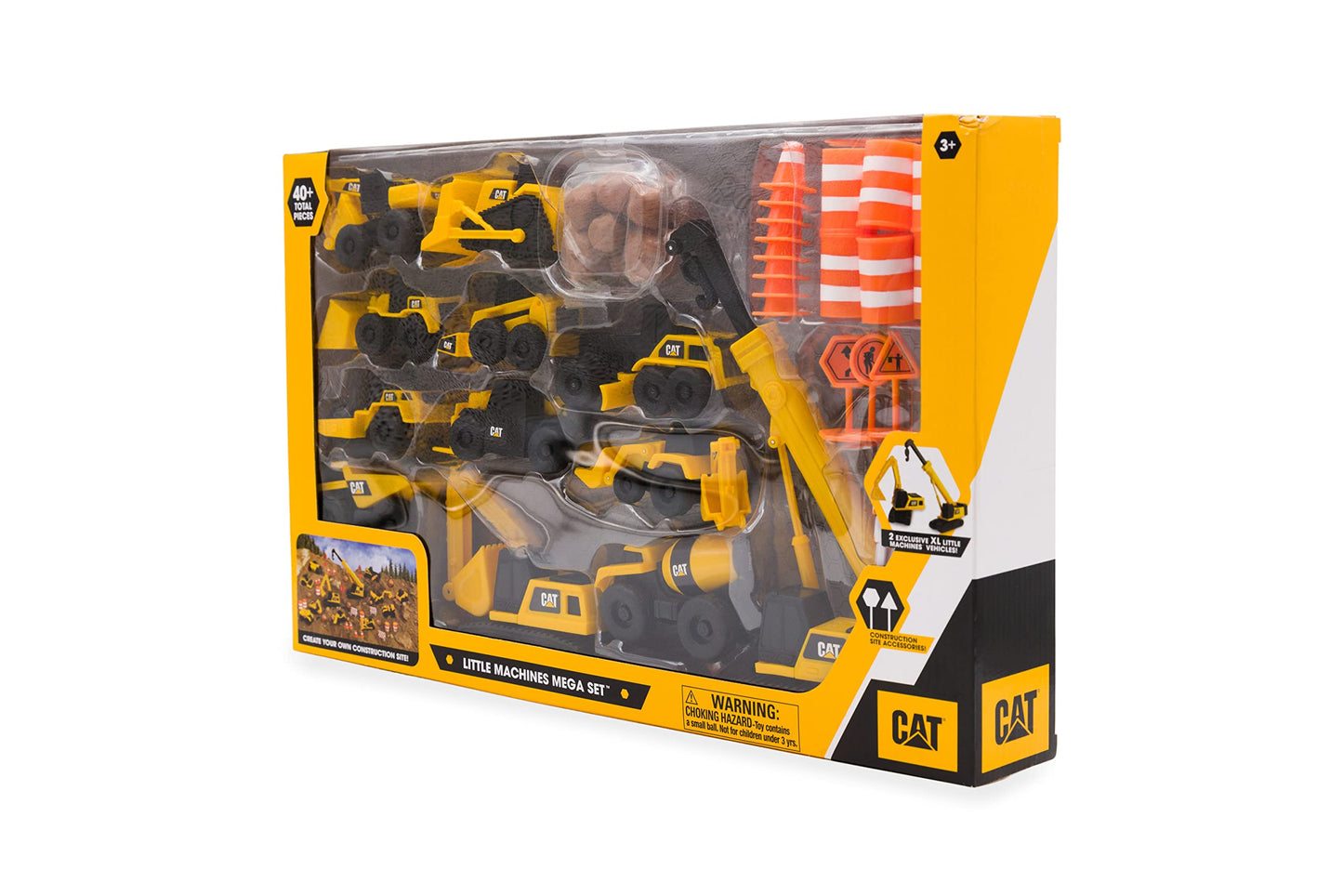 CAT Construction Toys, Little Machines Mega Set – 40+ Pieces with XL Crane & Excavator, 10 Mini Vehicles, Road Signs, Cones, Boulders & Barricades, Indoor/Outdoor STEM Toy for Kids Ages 3 + 🍁 All In One Marketplace Canada