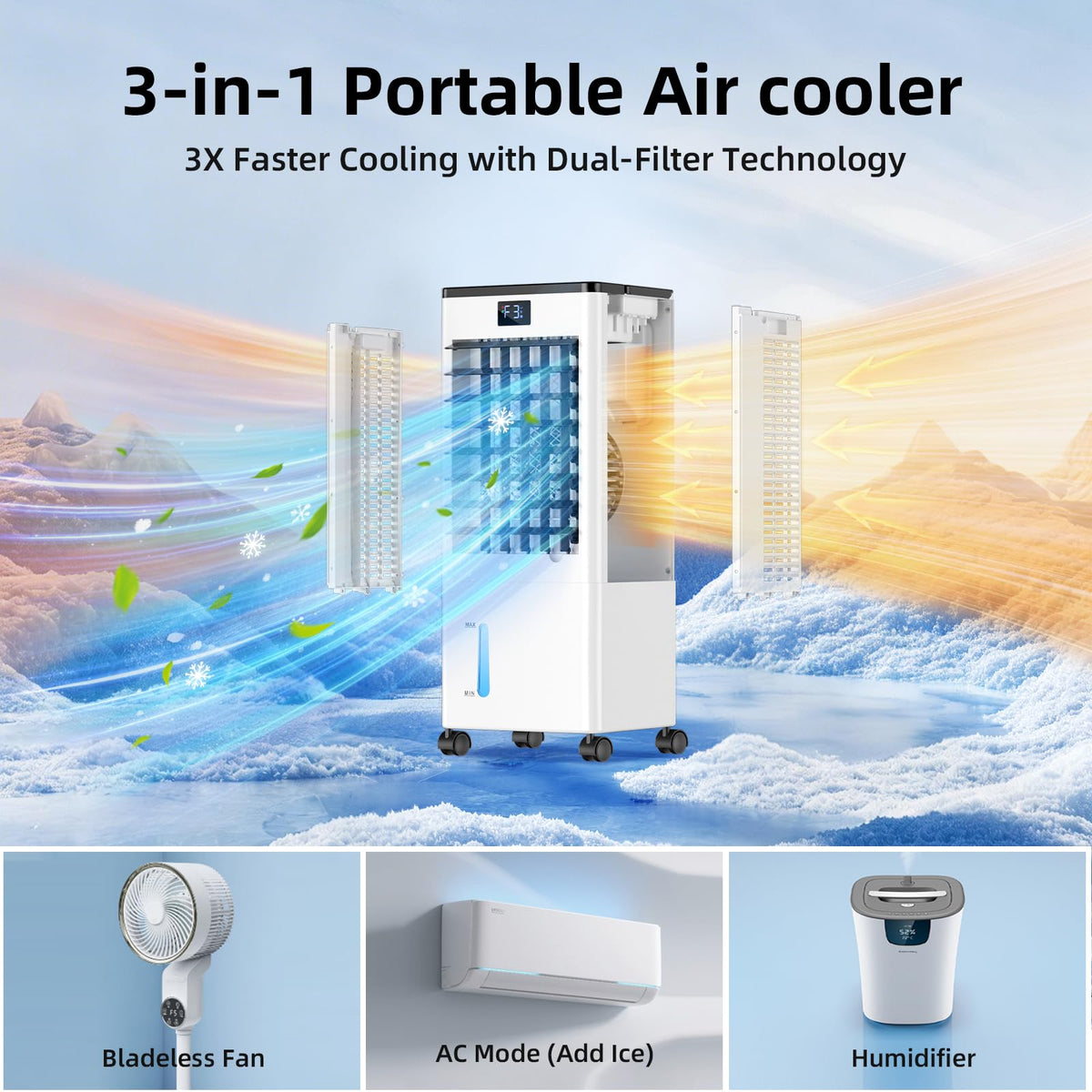 Portable Air Conditioners, Evaporative Air Cooler with Remote & LED Display, 120° Oscillation, 12H Timer, 3 Speeds & 4 Modes, 60W Energy-Efficient, Windowless Swamp Cooler for Bedroom Office Garage 🍁 All In One Marketplace Canada