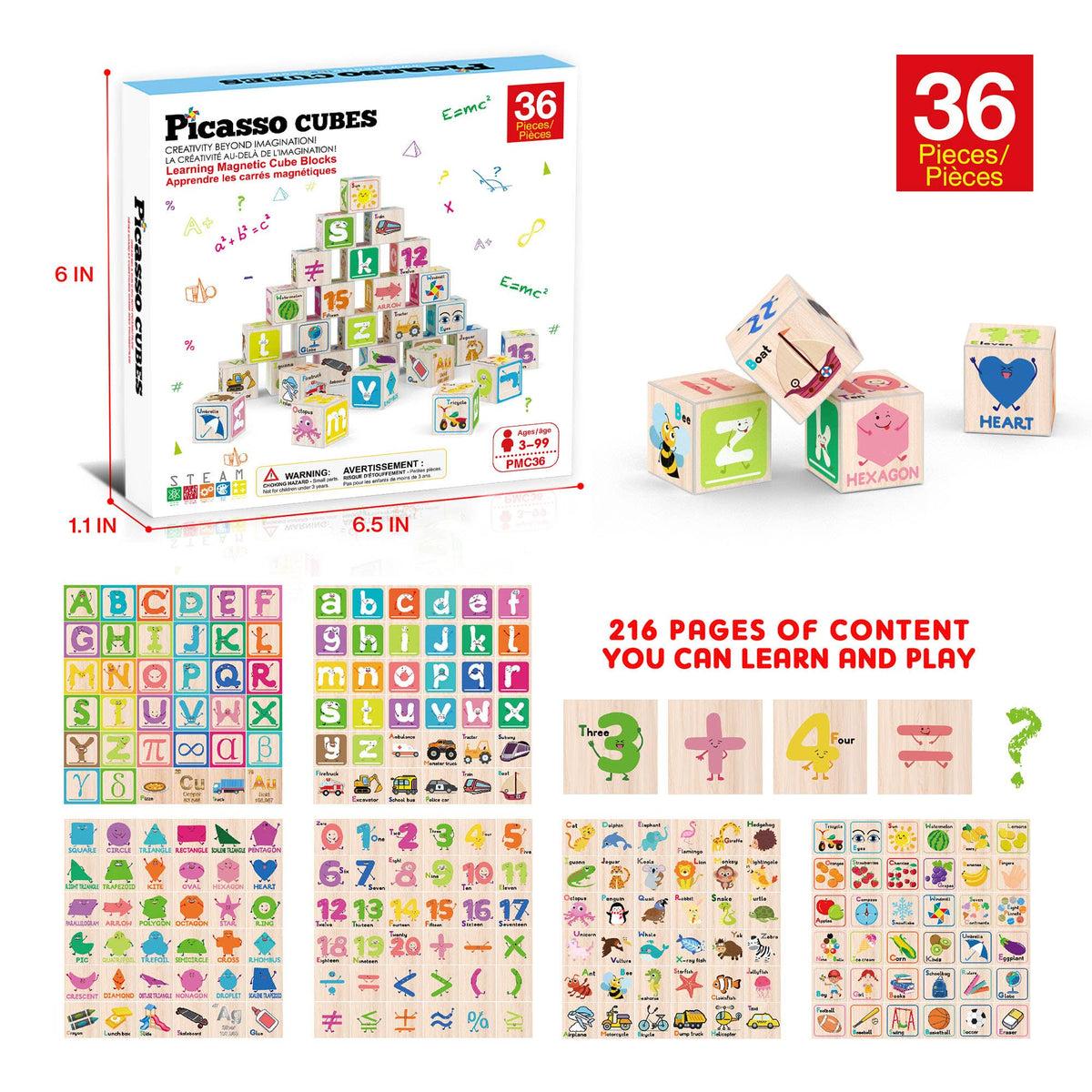 PicassoTiles 36pc 1" Magnetic Cubes Set - Ages 3+