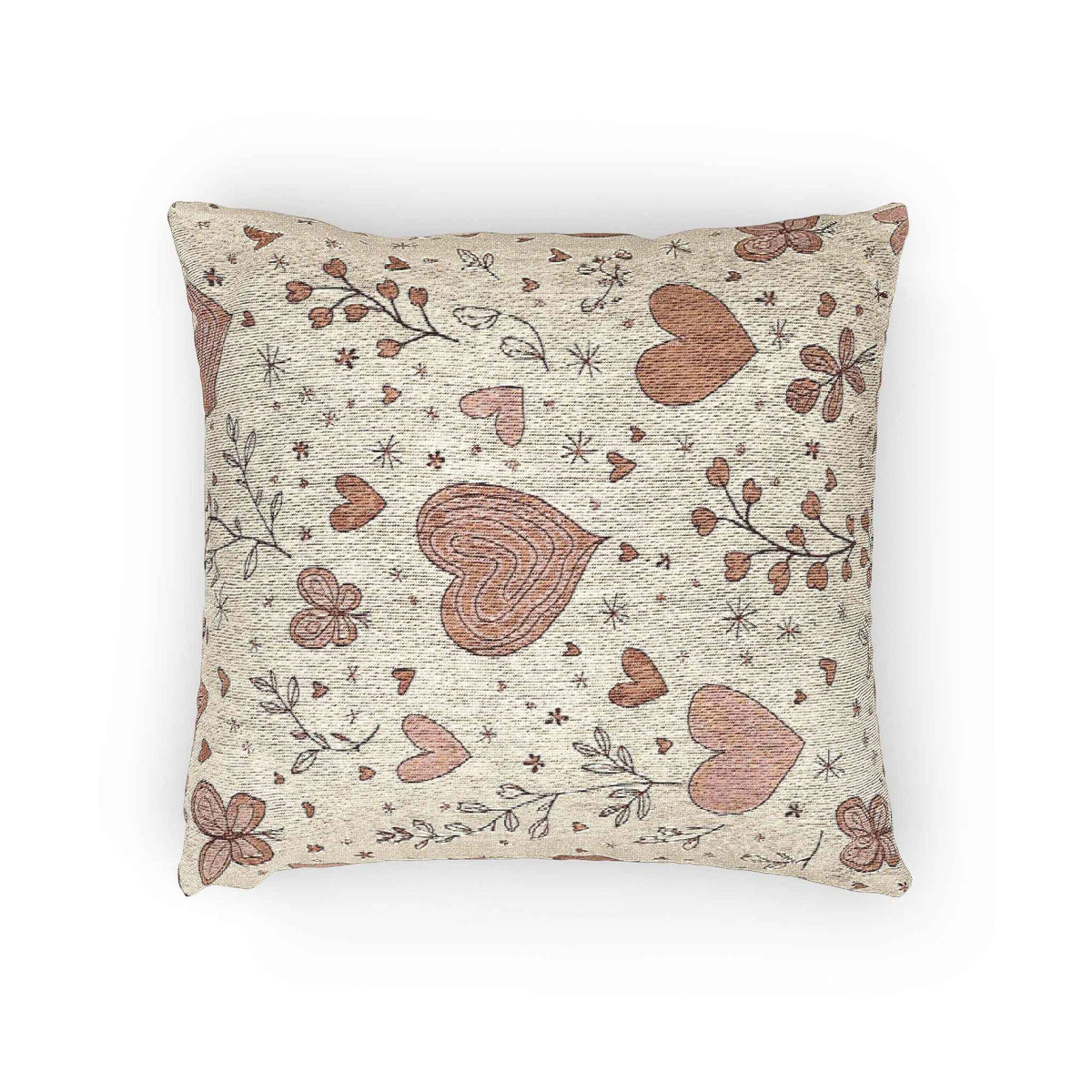 Scattered Hearts Woven Pillow | Boho Vintage Heart Pattern Cushion