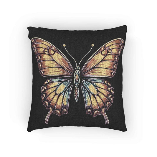 Golden Butterfly Woven Pillow | Tapestry Style Accent Cushion