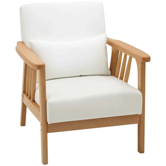 White Upholstered Armchair – Comfortable Lounge Chair with Rubber Wood Frame & Throw Pillows (United States & Canada Delivery Only)