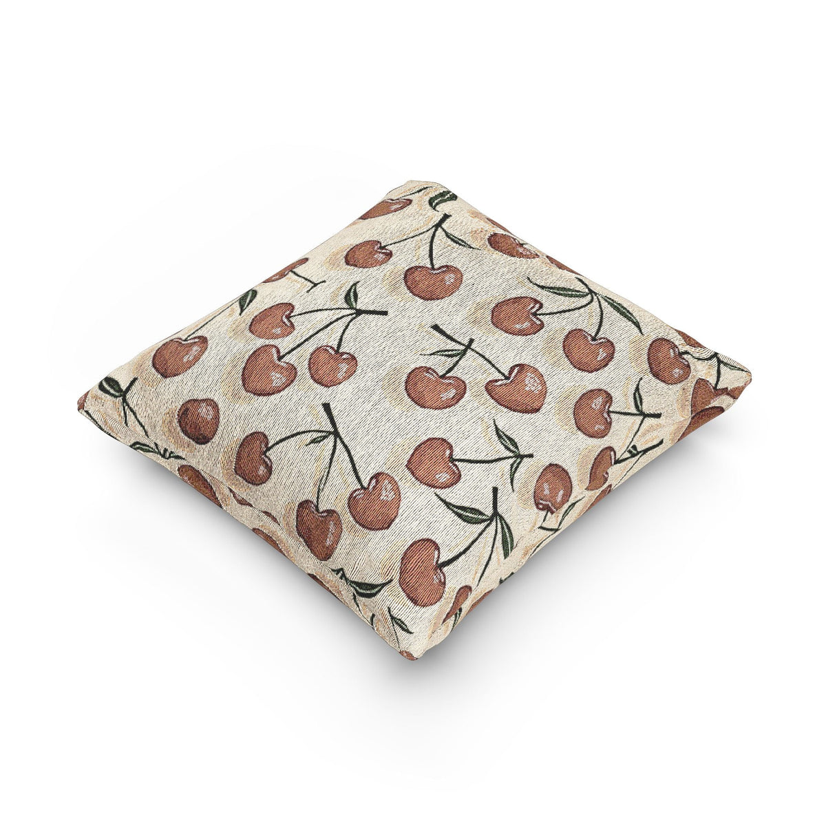 Cherry Pattern Woven Pillow — Rustic Farmhouse Decorative Throw Cushion