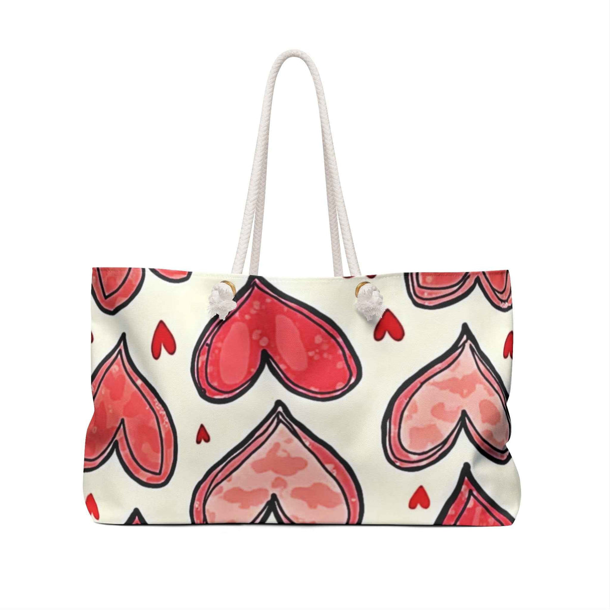 Heart Pattern Weekender Bag – Romantic Red Watercolor Travel Tote