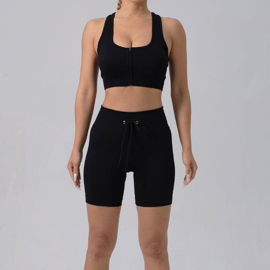 Running Training Padded Bra & Yoga Outfit Set – Quick-Dry Ribbed Activewear for Women