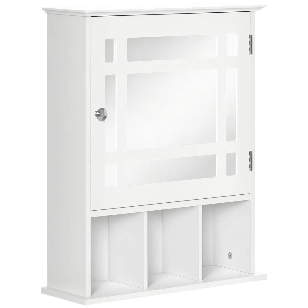 White Bathroom Mirror Cabinet – Wall-Mounted Medicine Cabinet with 3-Shelf Organizer (United States & Canada Delivery Only)