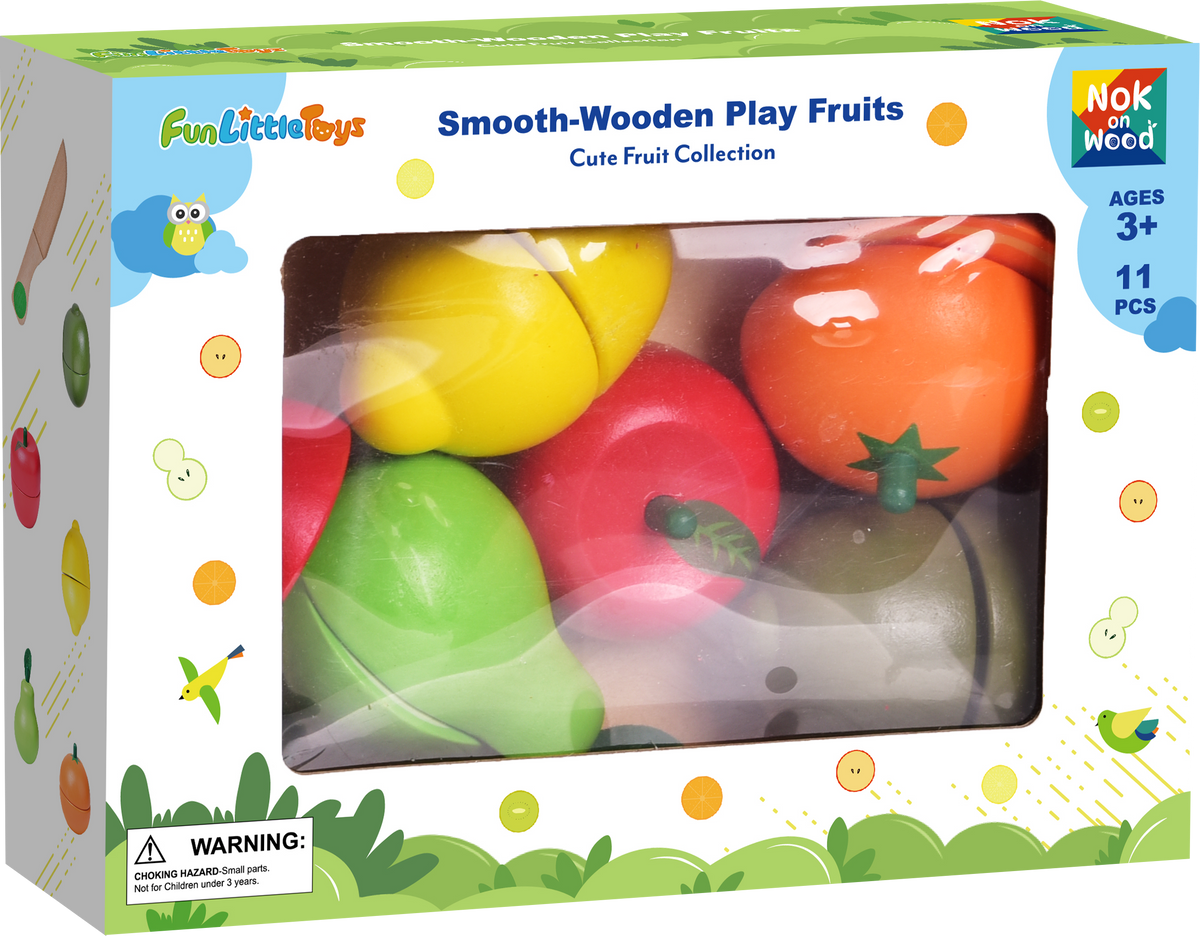 Fun Little Toys - 11 Pcs Wooden Pretend-Play Fruit Cutting Set - Ages 3+