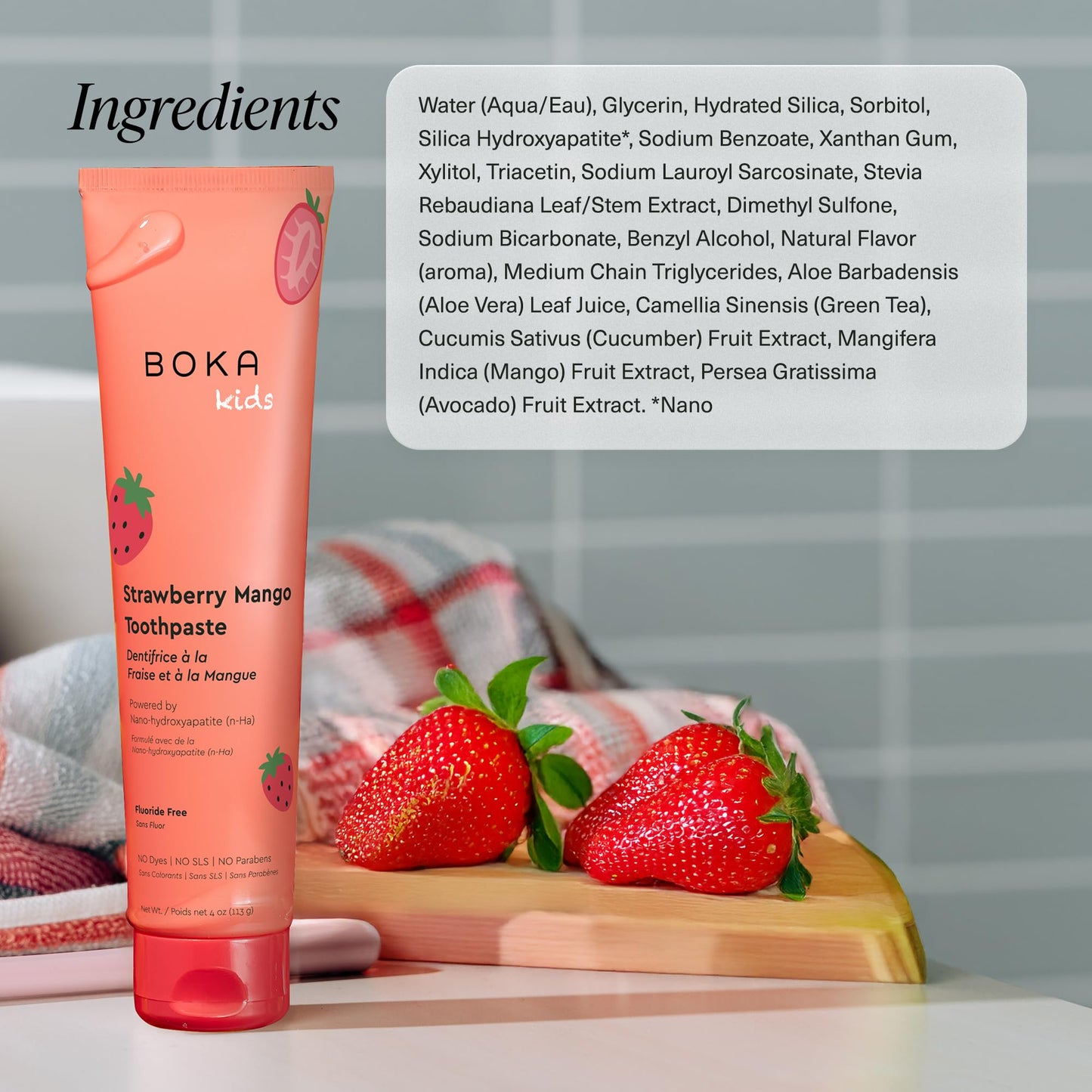 Boka Fluoride Free Toothpaste, Nano Hydroxyapatite, Training Toothpaste - Strawberry Mango Flavor, 4 Fl Oz (113g) 1Pk 🍁 All In One Marketplace Canada