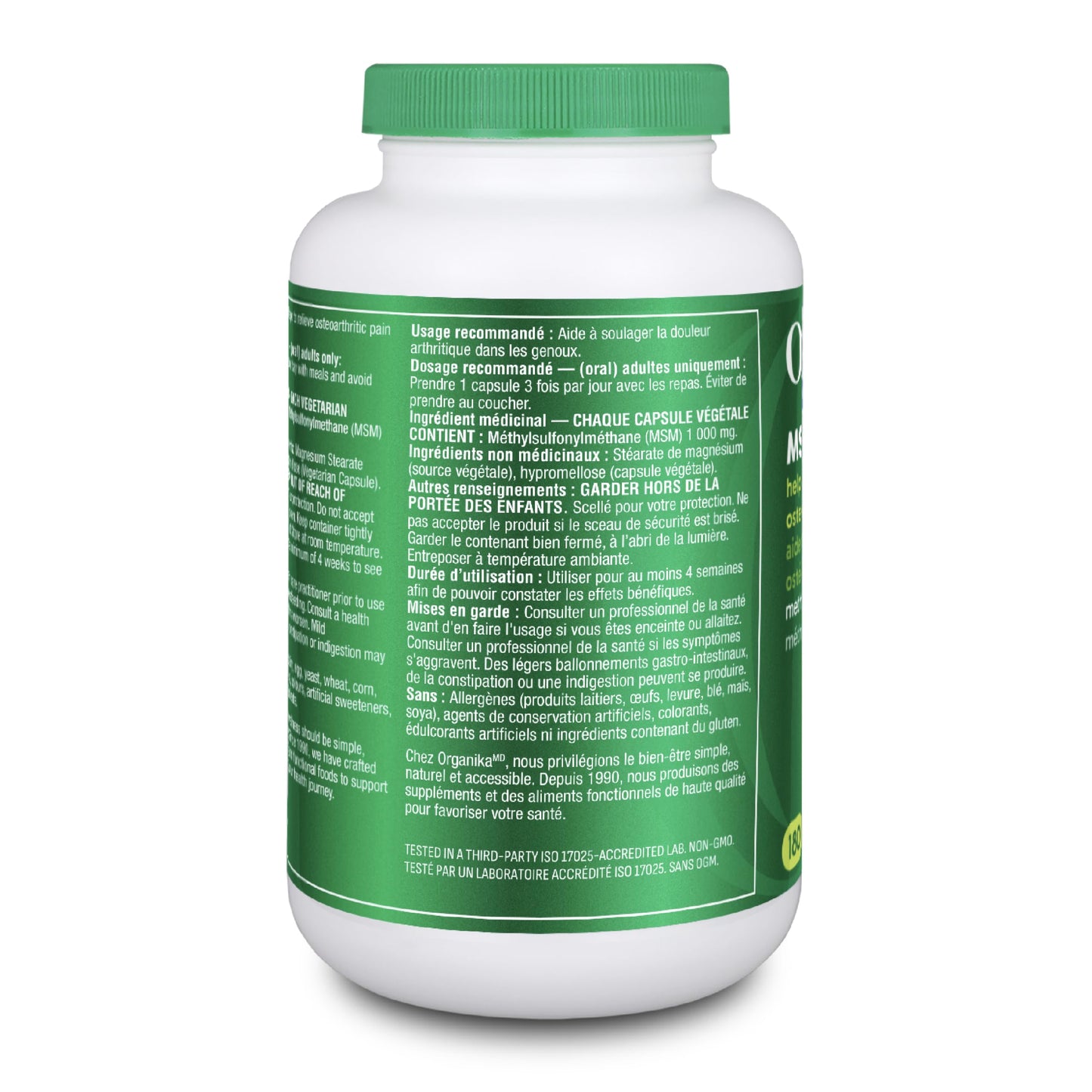 Organika MSM - Joint Support and Inflammation Relief Supplement | Supports Healthier Joints, Bones and Cartilage | Stronger Hair, Skin and Nails | Potent Antioxidant | 1,000mg of MSM - 180 vcaps 🍁 All In One Marketplace Canada