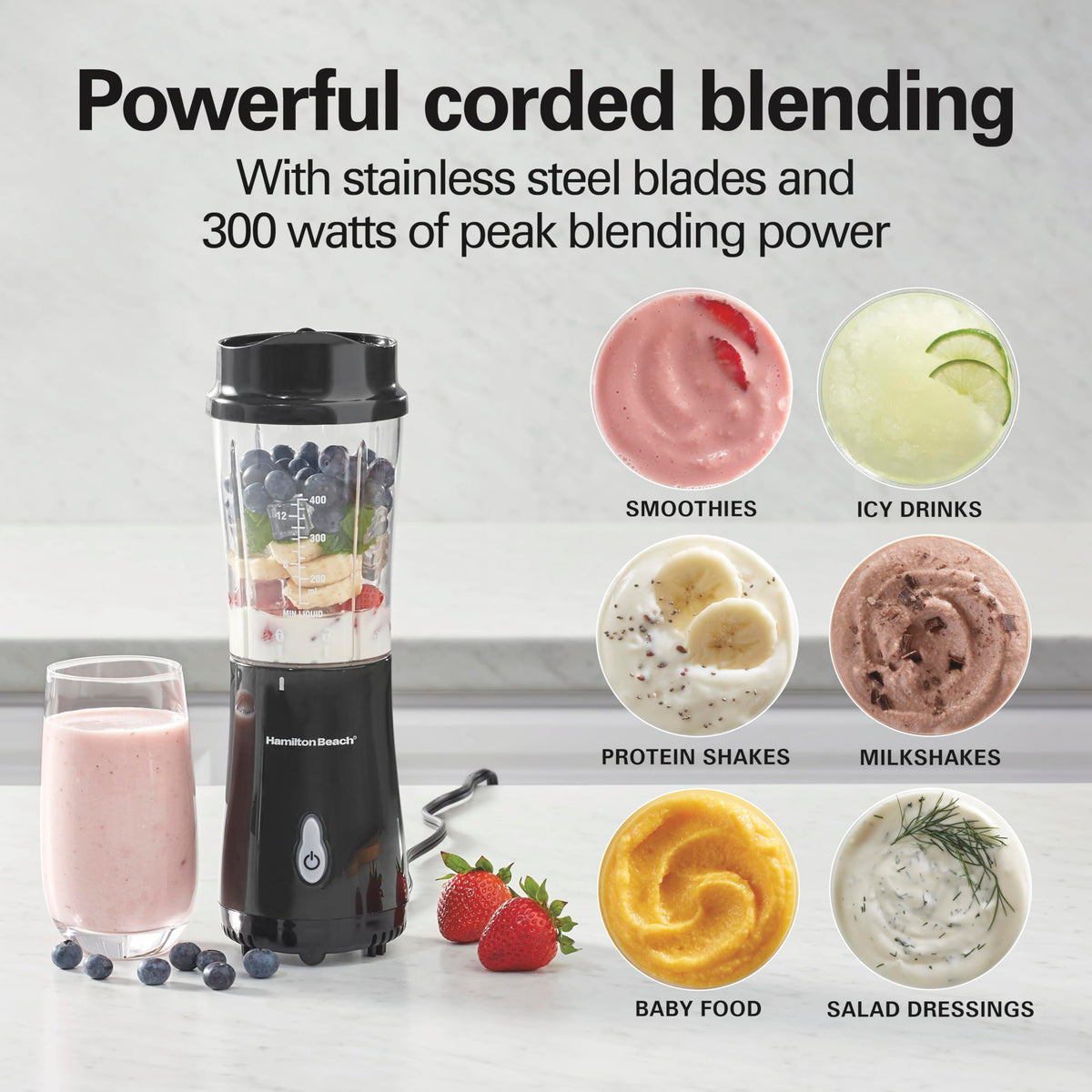 Hamilton Beach Personal Blender for Shakes and Smoothies with 14 Oz Travel Cup and Lid, Black (51101BC) 🍁 All In One Marketplace Canada