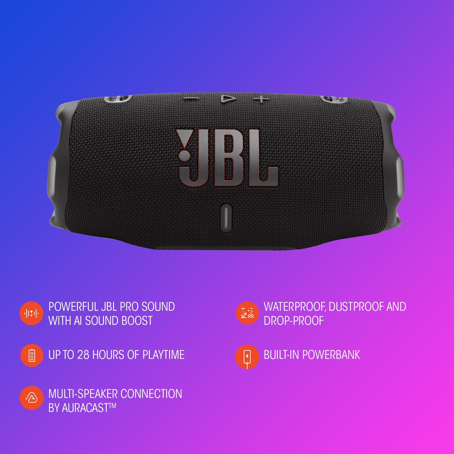 JBL Charge 6 - Portable Waterproof & Drop-Proof Bluetooth Speaker, Bold Pro Sound with AI Sound Boost, 28Hrs of Playtime, Built-in powerbank & Comes with a Sturdy/Removable Carrying Strap (Pink) 🍁 All In One Marketplace Canada