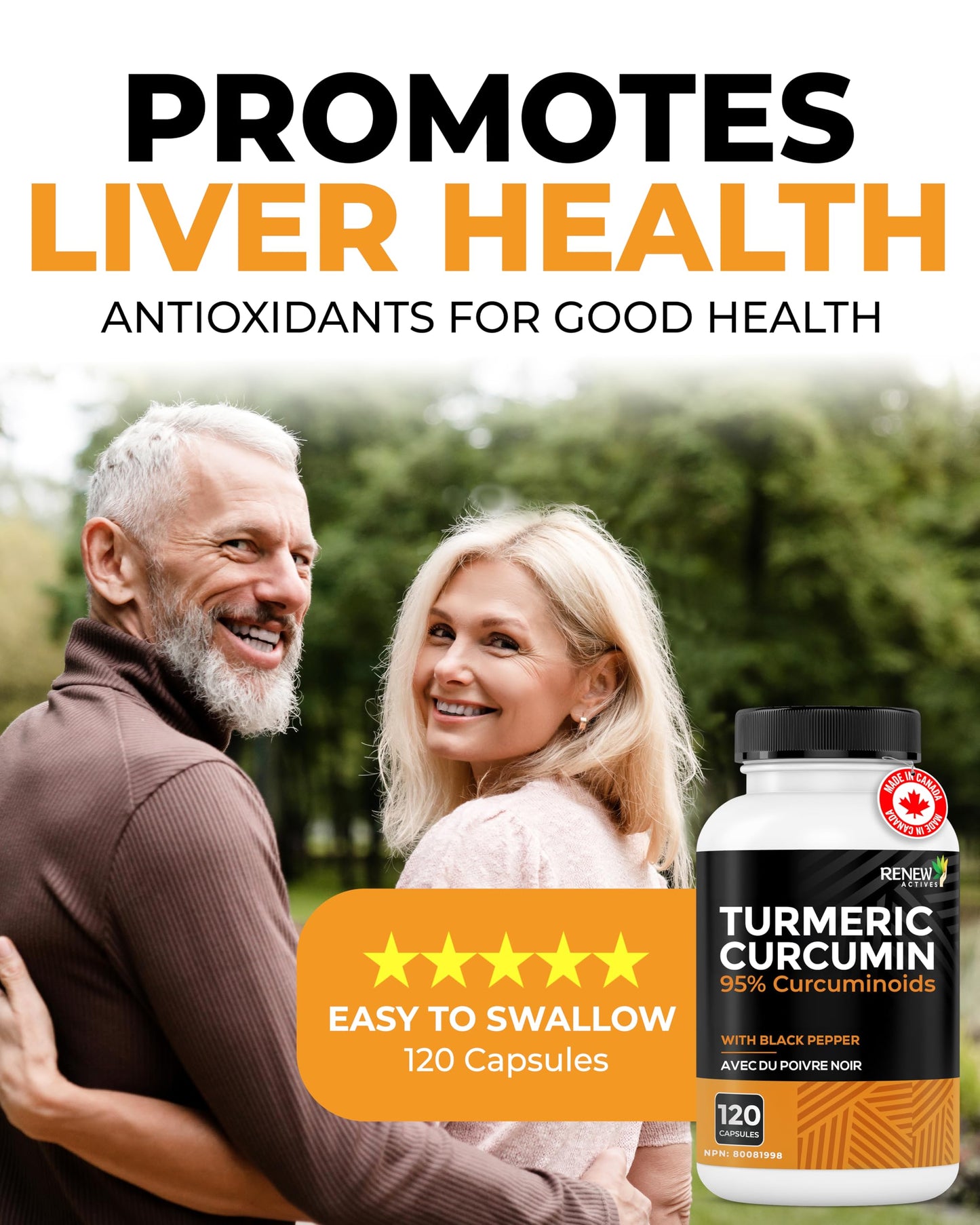 RENEW ACTIVES Turmeric Curcumin – Ultra Potent 95% Curcuminoids with BioPerine Black Pepper for Maximum Absorption – Supports Joint Health, Mobility, Digestion & Liver – Made in Canada – 120 Capsules 🍁 All In One Marketplace Canada