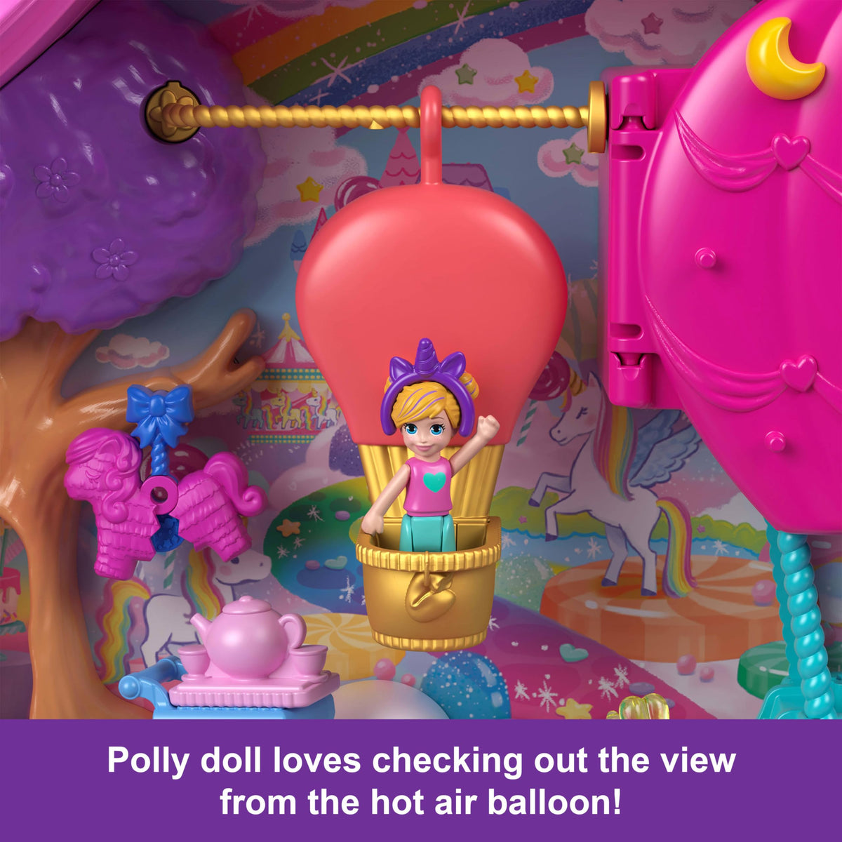 Polly Pocket Dolls & Playset with Pets & 25+ Surprise Accessories, Birthday Celebration Unicorn Partyland Playset, Hot Air Balloon Ride 🍁 All In One Marketplace Canada