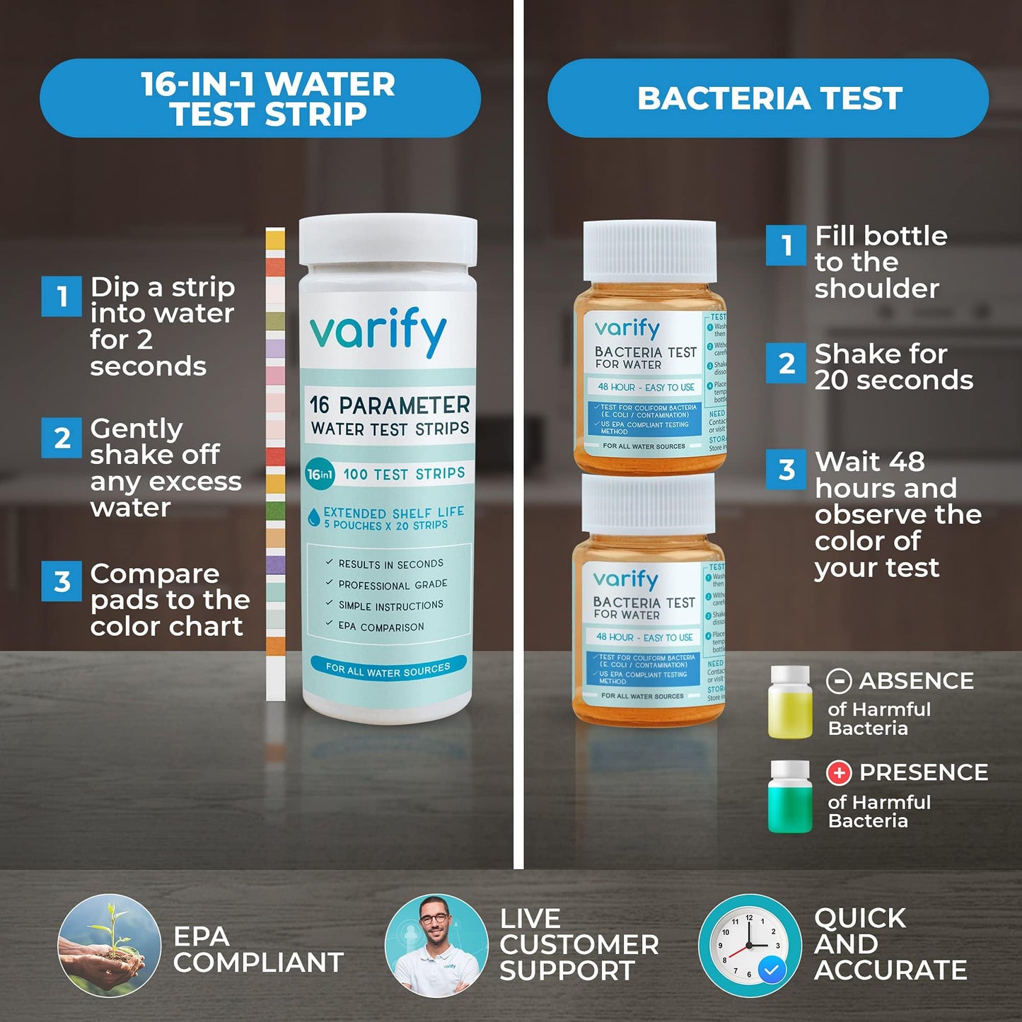 17 in 1 Premium Drinking Water Test Kit - 100 Strips + 2 Bacteria Tests - Home Water Quality Test - Well and Tap Water - Easy Testing for Lead, Bacteria, Hardness, Fluoride, pH, Iron, Copper and more! 🍁 All In One Marketplace Canada