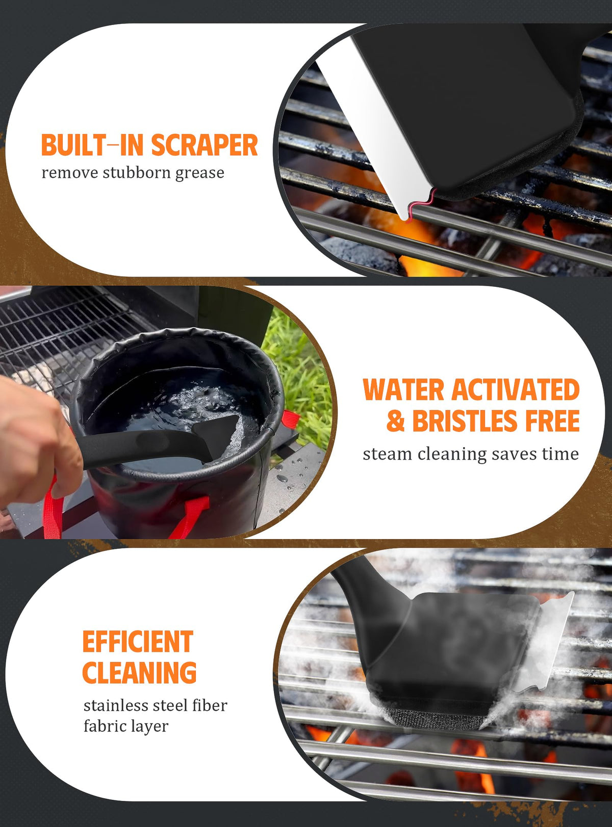 MEKER Grill Brush Bristle Free, Grill Cleaner Brush with 5 BBQ Replacement Head for Cast Iron, Stainless Steel Grates, Safe Grill Scraper Outdoor BBQ Grill, Black 🍁 All In One Marketplace Canada
