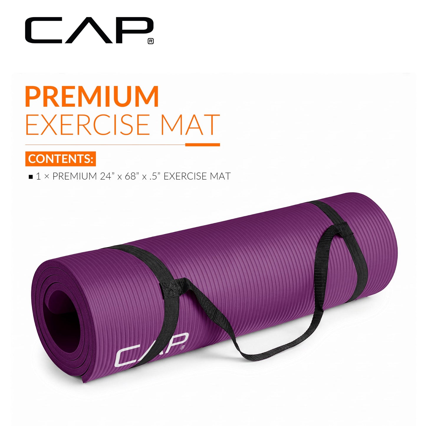 CAP Barbell High Density Exercise Yoga Mat with strap, 68"x24" 12mm - Wine 🍁 All In One Marketplace Canada