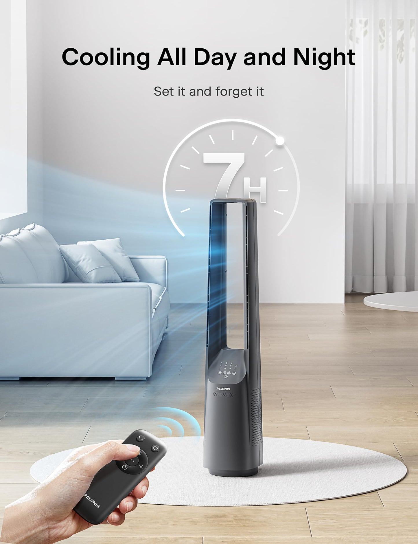PELONIS 40" Bladeless Tower Fan - Ultra Quiet (20 dB) DC Motor, 6 Speeds, 4 Modes, Remote Control, 7H Timer, 90° Oscillation, Safe for Kids & Pets, Ideal for Bedroom, Home, Office 🍁 All In One Marketplace Canada