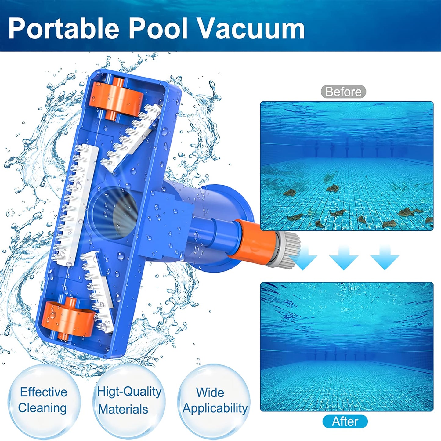 60" Portable Pool Vacuum Jet Underwater Cleaner and Leaf Skimmer Net (No Garden Hose Included), 4 Section Pole of Hand Held Portable Vacuum Pool Cleaner for Above Ground Pool Spa Pond Fountain Hot Tub 🍁 All In One Marketplace Canada