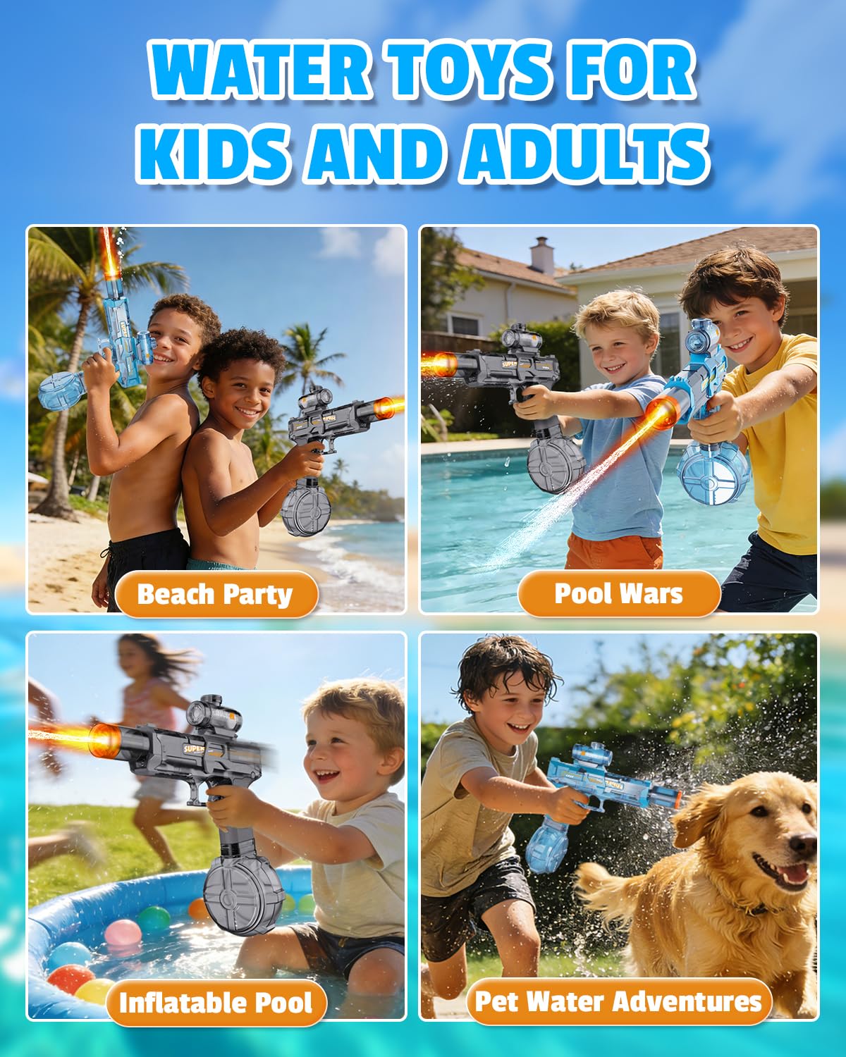 2PCS Electric Water Gun for Kids Adults,Auto Squirt Gun with Flashing Muzzle,26FT Range,Leak-Proof Rechargeable Water Blaster for Summer Pool Beach Water Fights 🍁 All In One Marketplace Canada