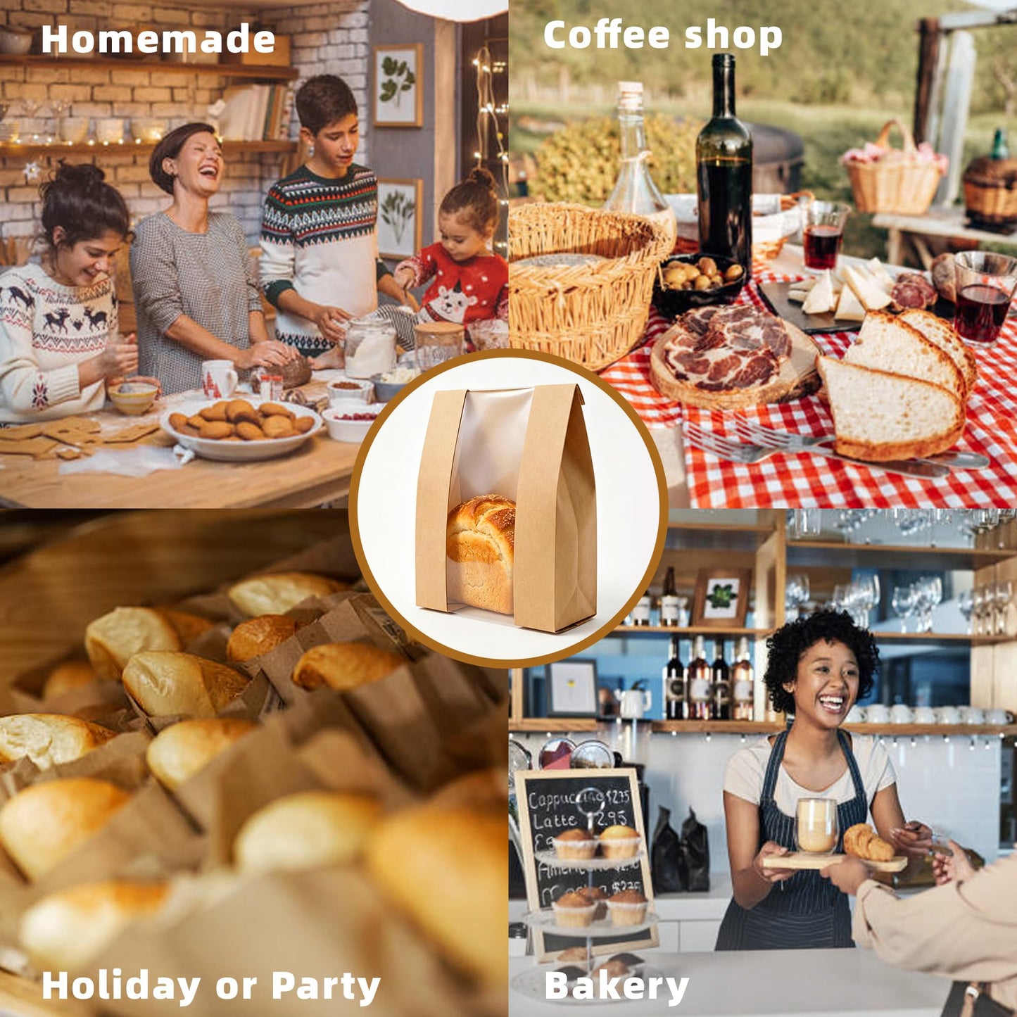 Homrelaxy 60Pcs Paper Bread Bags for Homemade Bread, Sourdough Bag with Window, 13.7 x 8.3 x 3.5 Inch Large Brown Kraft Bakery Bags for Storing Loaves & Snacks, Includes 70 Sealing Stickers 🍁 All In One Marketplace Canada