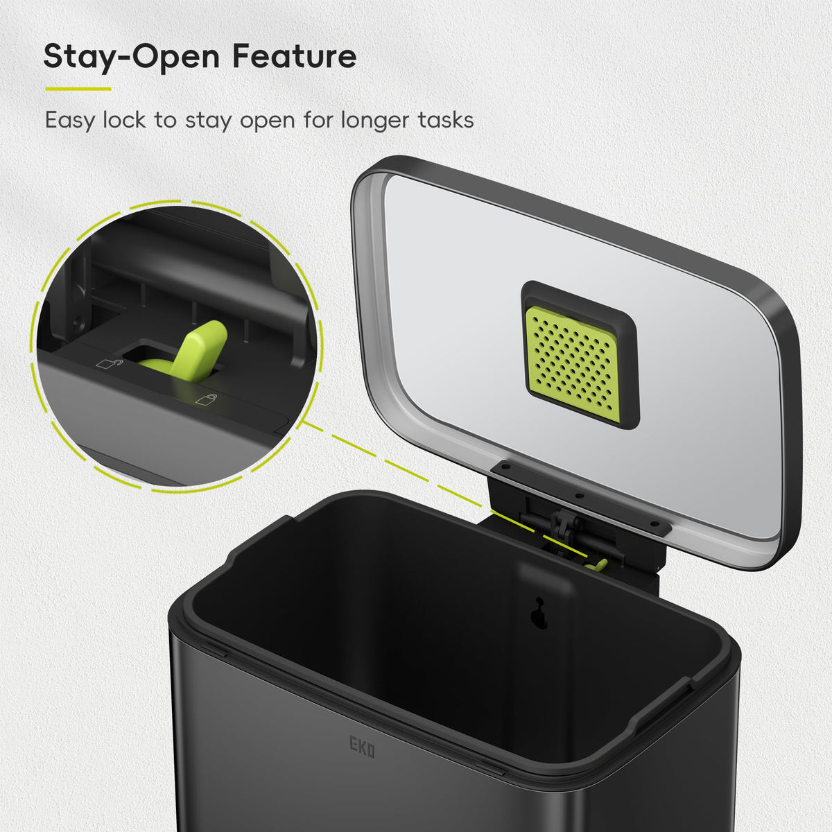 EKO Madison Matte Black 50 Liter/13.2 Gallon Step Trash Can with Inner Liner - Fingerprint Resistant Finish 🍁 All In One Marketplace Canada