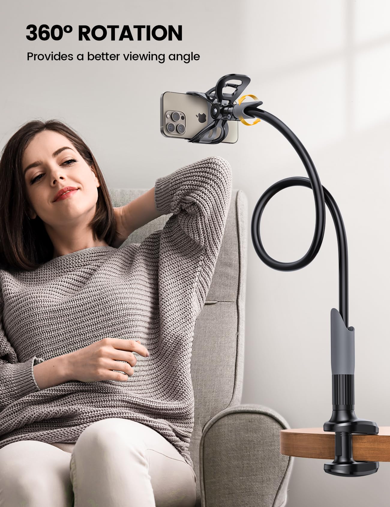 Phone Holder Bed Gooseneck Mount - Lamicall Cell Phone Stand Clamp Clip for Desk, Flexible Lazy Long Arm Headboard Bedside for iPhone 13 14 15 16 17 Pro Max Mini Plus, S24 S25 Ultra, 4-7" Smartphones 🍁 All In One Marketplace Canada