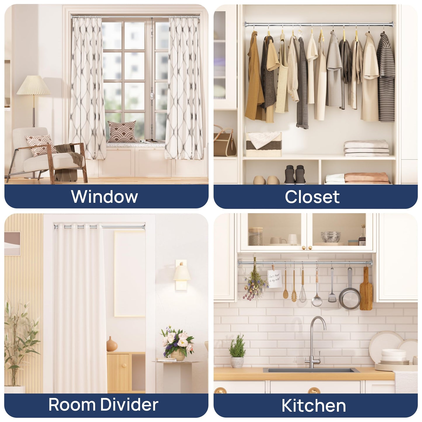 Shower Curtain Rod 30 to 76 Inches, 1 Inch Adjustable Spring Tension Stainless Steel Shower Rod No Drill for Bathroom, Closet, Window, Room Divider, Never Rust, Non Slip, Chrome 🍁 All In One Marketplace Canada