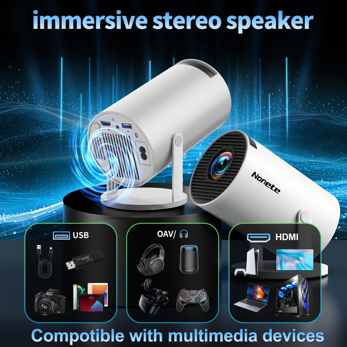 [2026 Upgraded] Mini Projector Support 4K 1080P FHD Auto Keystone 270° Rotatable with WiFi 6 and Bluetooth 5.2 Projector Portable Compatibile with HDMI/TV Stick/Memory Stick/Laptop,White 🍁 All In One Marketplace Canada