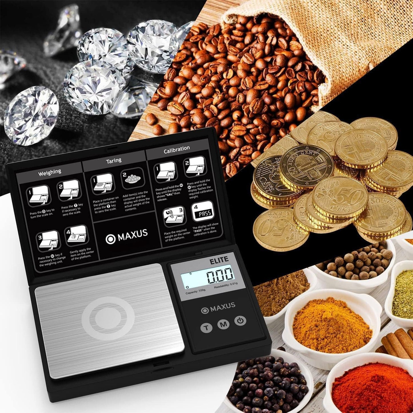MAXUS Precision Pocket Scale 500g x 0.01g, Digital Gram Scale with Tray, Small Food Scale, Jewelry Scale, Ounces Grains Scale with Backlit LCD 🍁 All In One Marketplace Canada