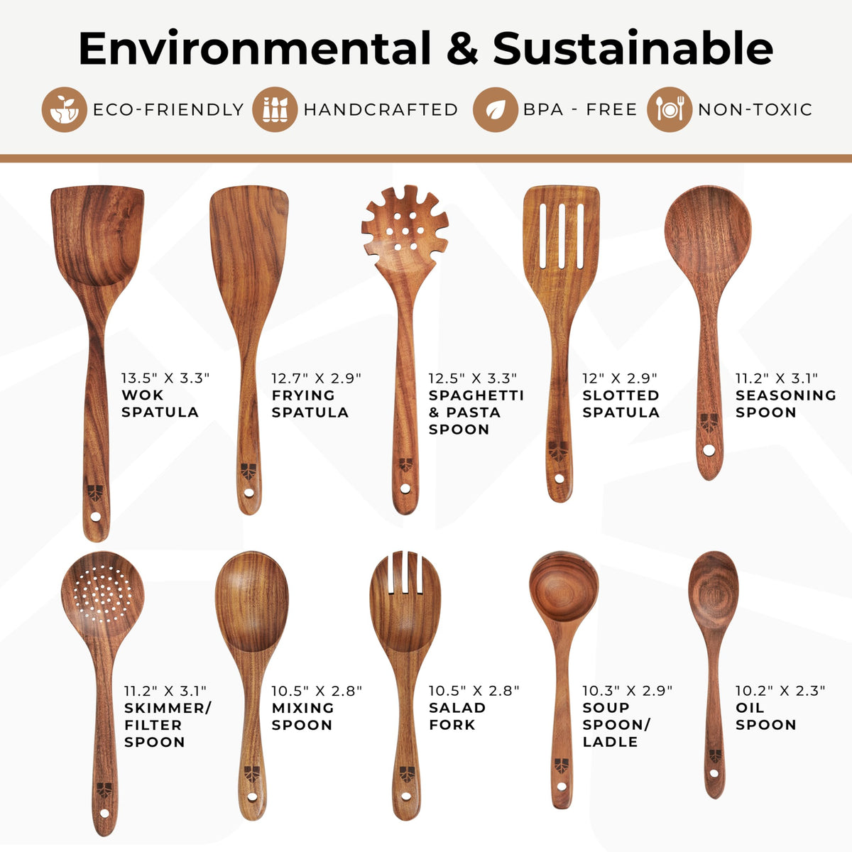 Wooden Spoons for Cooking, Kitchen Utensil Set, 10 Pcs Cooking Utensils Set for Nonstick Pans & Cookware – Study Teak Wood, Lightweight & Heat Resistant 🍁 All In One Marketplace Canada