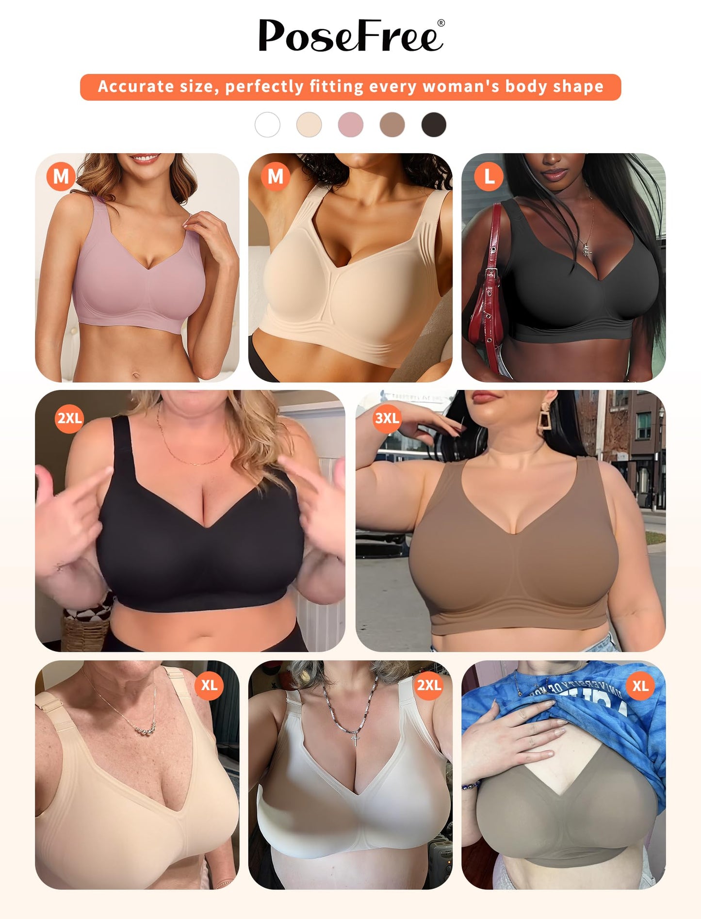 PoseFree Jelly Bras for Women Full Coverage Full Support and Lift No Underwire Back Smoothing Bralette Everyday Bra (Nude,XL) 🍁 All In One Marketplace Canada