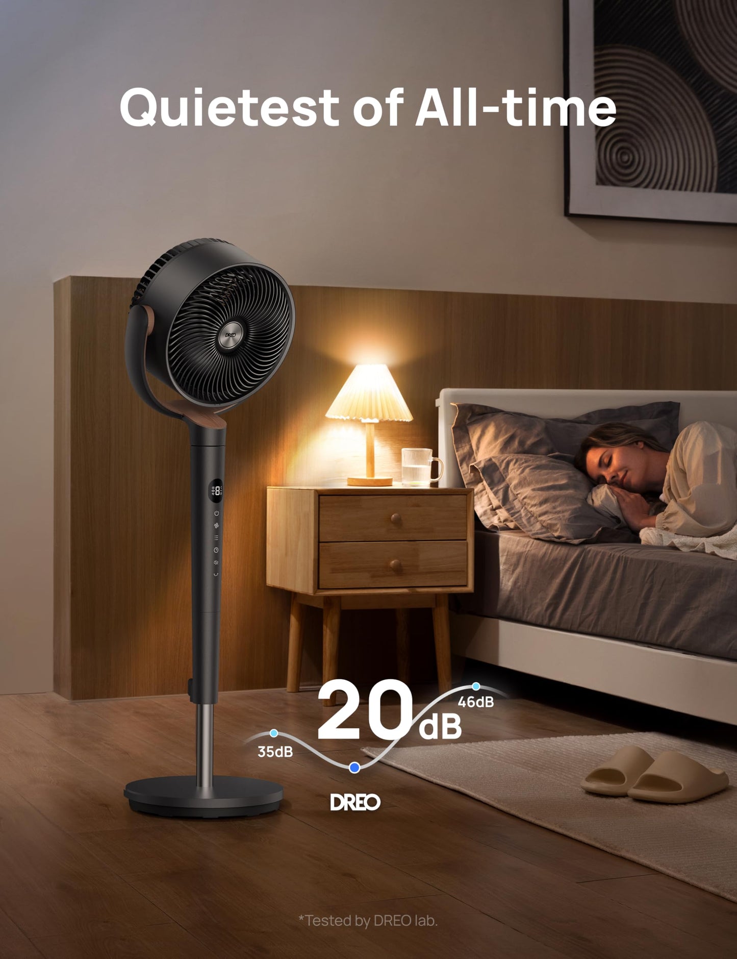 Dreo Fan for Bedroom, 120° Oscillating Standing Fans, Quiet Floor Fan with DC Motor, 100ft Pedestal Fans for Room, 9 Speeds, 4 modes, 20dB, 120° Manual Vertical, 37-42" Adjustable Height, 9H Timer 🍁 All In One Marketplace Canada