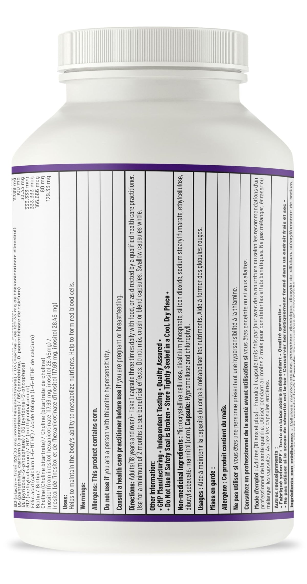 AOR Advanced B Complex Capsules, 180 Count 180-Day Supply - Full-Spectrum B Vitamin Blend with B1, B2, B3, B5, B6, B12, Inositol, Folic Acid & Biotin - Vegan, Non-GMO & Gluten-Free - Promotes Energy 🍁 All In One Marketplace Canada