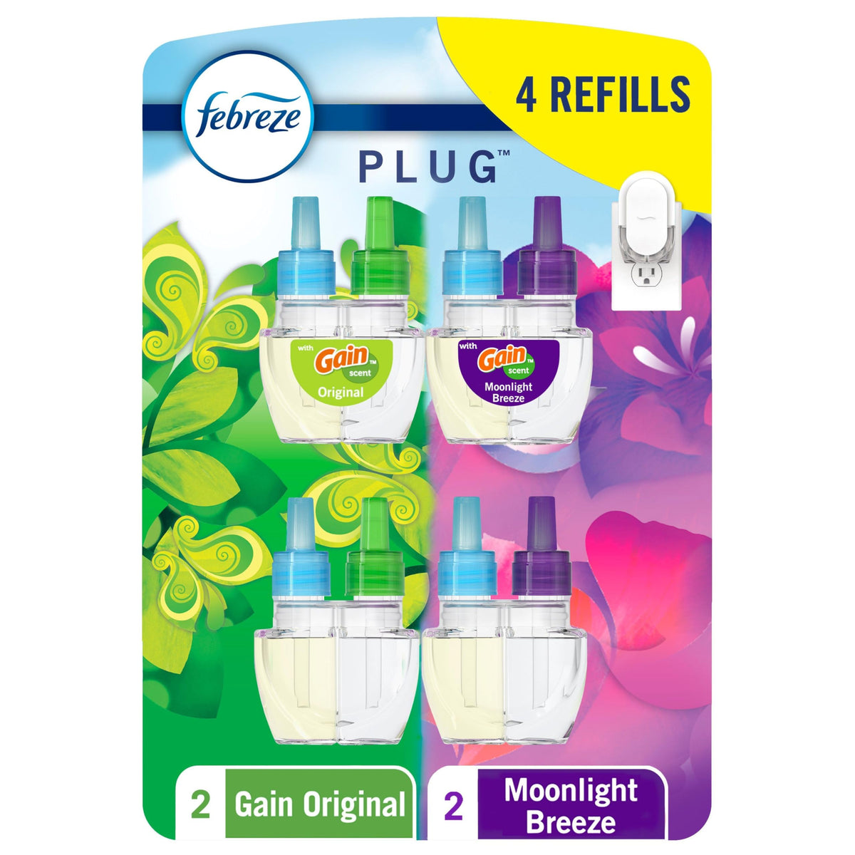 Febreze Plug In Air Freshener, Odor-Fighting Scented Oil Refill, Home and Bathroom and Kitchen, Long Lasting for Strong Odors, Gain Moonlight Breeze & Gain Original Scents, Refills, 4 Count 🍁 All In One Marketplace Canada