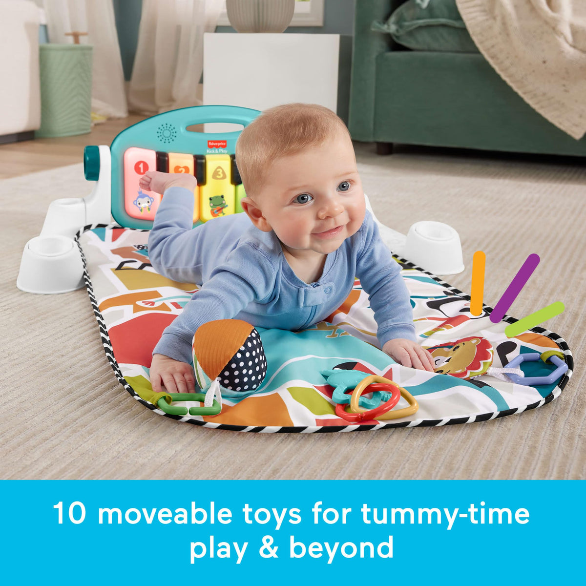 Fisher-Price Baby Playmat Glow and Grow Kick & Play Piano Gym, Blue Musical Learning Toy with Developmental Activities for Newborns 0+ Months 🍁 All In One Marketplace Canada