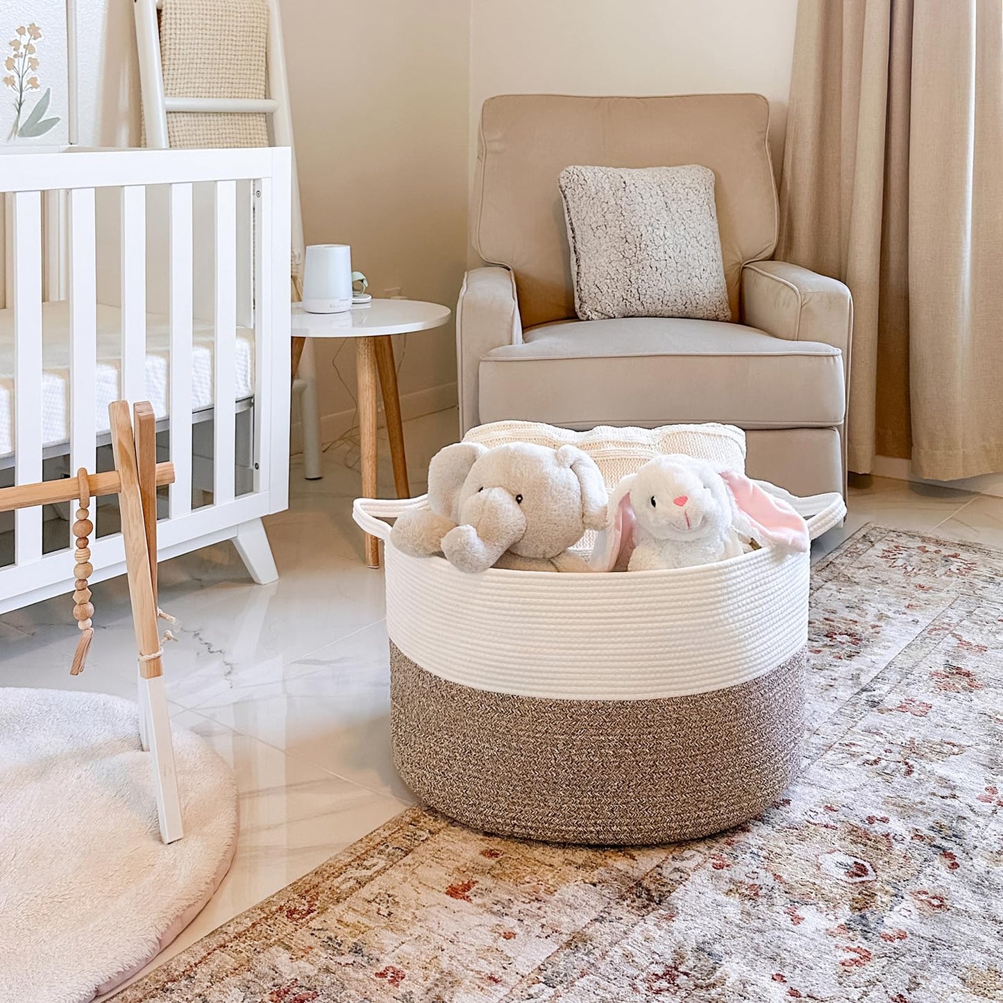 INDRESSME XXXLarge Cotton Rope Basket 21.7" x 21.7" x 13.8" Woven Laundry Basket for Blankets, Storage Basket with Handle Comforter Cushions Storage Bins Thread Laundry Hamper 🍁 All In One Marketplace Canada