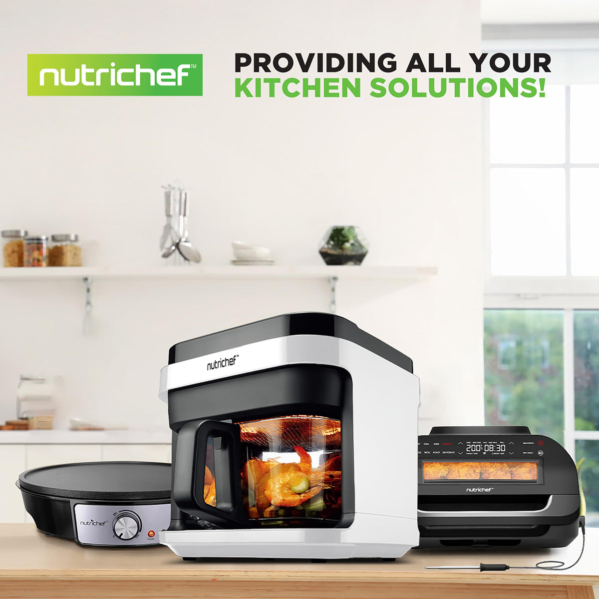 Nutrichef 5.8 Quart Air Fryer | 8-1 Preset Cook Modes | Transparent Fry Bowl for Best Cooking Results | Cook Shrimp, Steak, Fries, Wings, Chicken & More | Precise Temperature Control & Time | White 🍁 All In One Marketplace Canada