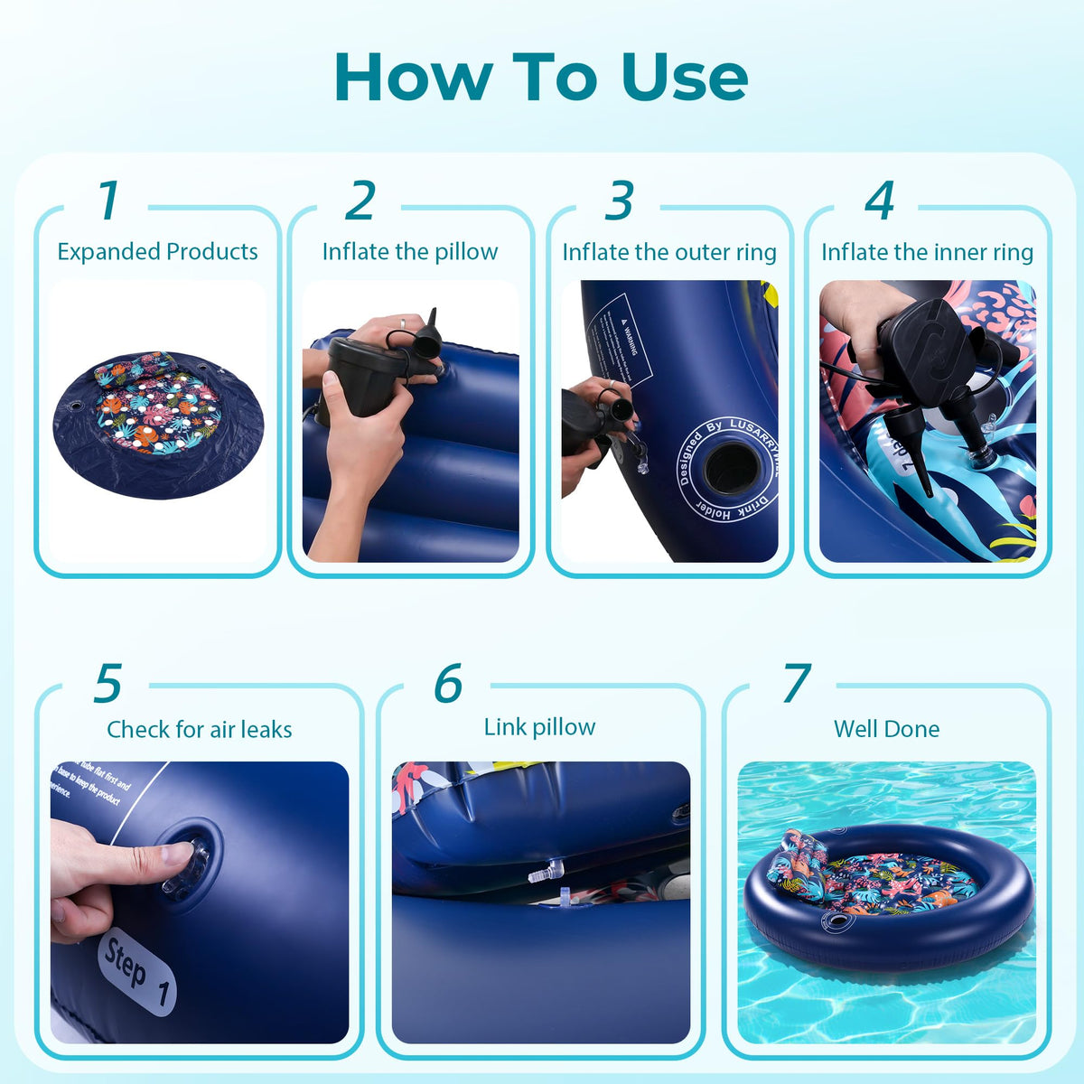 2-Person Pool Floaties for Adults Heavy Duty, Giant 75"X75" Inflatable Pool Matswith Canopy, Cup Holders, Detachable Headrest, Multi-Purpose Water Lounger for Pool Party, Lake, Beach, River, Outdoor 🍁 All In One Marketplace Canada