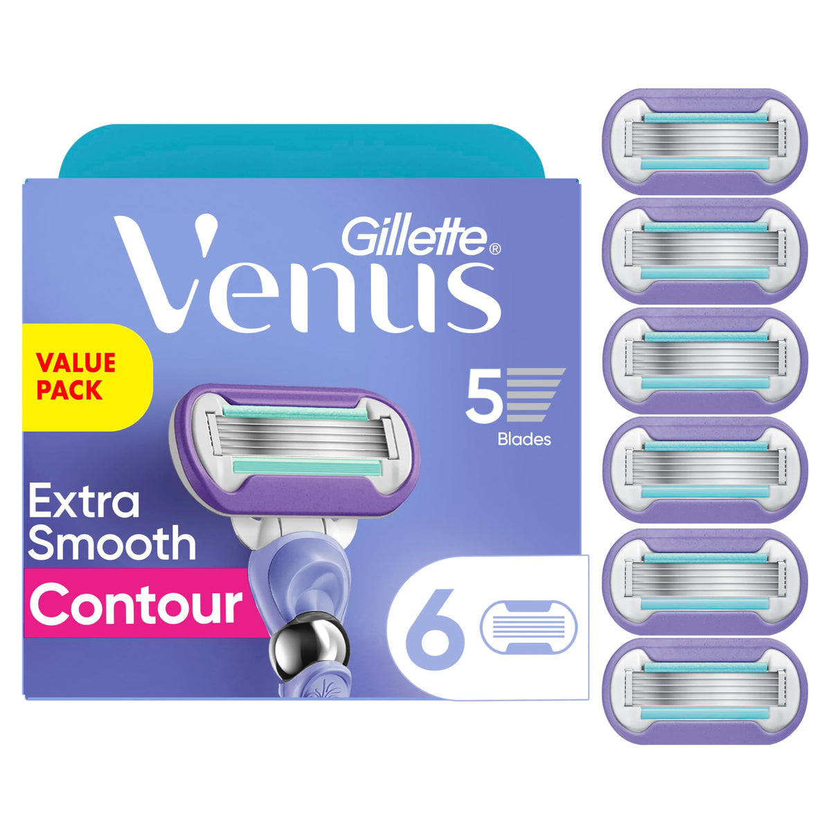 Gillette Venus Extra Smooth Contour Women’s Razor Blades, 5-Bladed Razor Refills, 1 Pack (Count of 6) 🍁 All In One Marketplace Canada