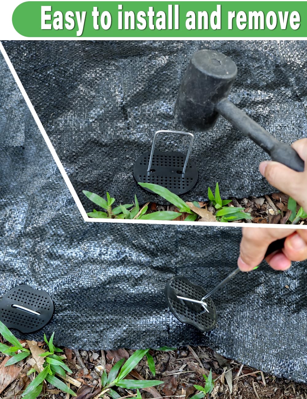 Wohohoho 102Pcs 6 Inches Landscape Staples with Gasket Kit. 50Pcs U-Shaped Garden Stakes and Plastic Fixing Gasket, with Pick Hook and Black Hammer. Pins for Tent Turf Weed Barrier Fabric Hose Fence 🍁 All In One Marketplace Canada