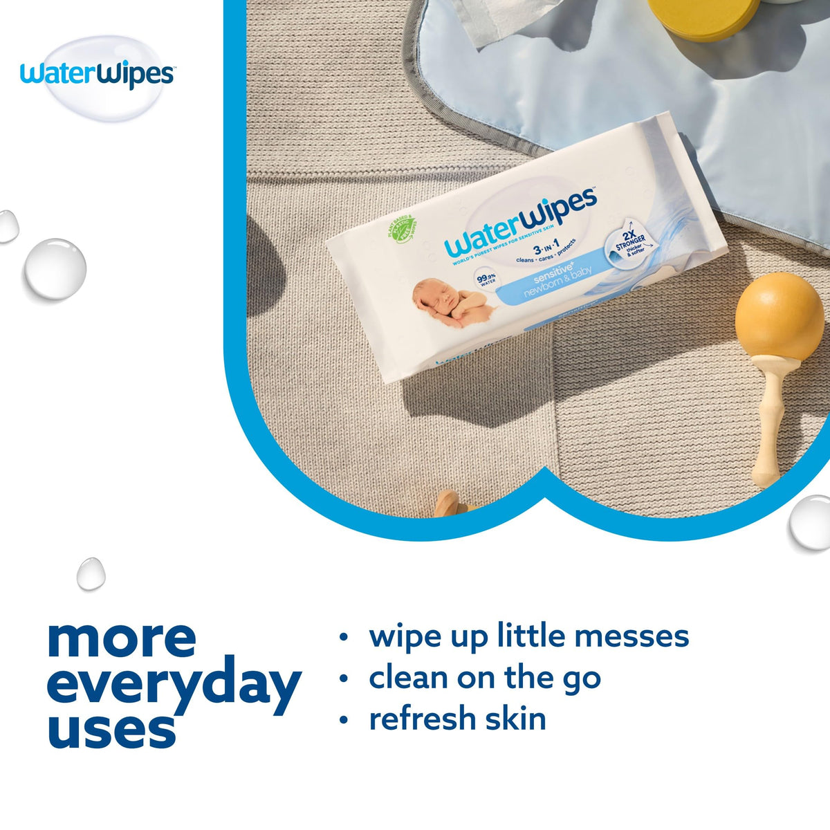 WaterWipes Sensitive+ Newborn & Baby Wipes, 3-In-1 Cleans, Cares, Protects, 99.9% Water, Unscented & Hypoallergenic, 540 Count (9 Packs) 🍁 All In One Marketplace Canada
