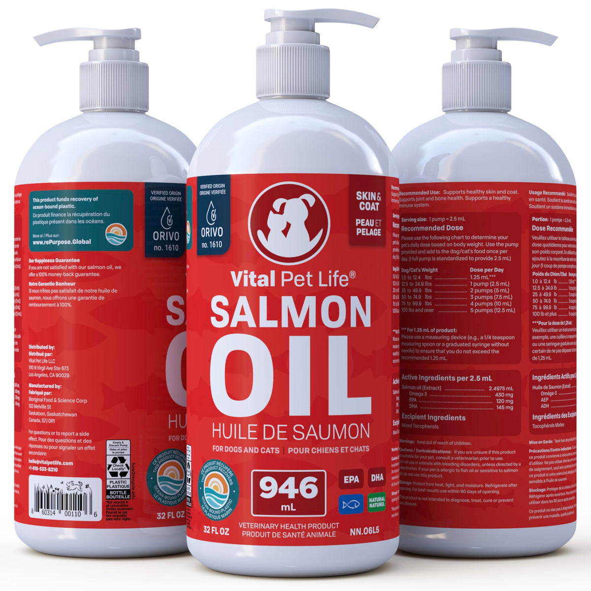 Salmon Oil for Dogs 946 mL - Healthy Skin & Coat, Fish Oil, Omega 3 EPA DHA, Liquid Food Supplement for Pets, All Natural, Supports Joint & Bone Health, Natural Allergy & Inflammation Defense 🍁 All In One Marketplace Canada